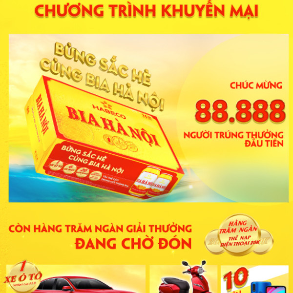 Uống bia Hà Nội mùa hè này, hàng vạn người cào thẻ trúng lớnicon