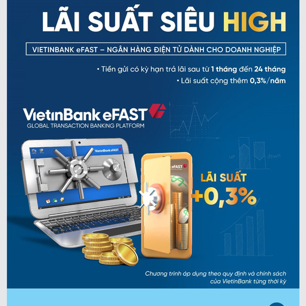 VietinBank ưu đãi lãi suất tiền gửi online cho doanh nghiệp