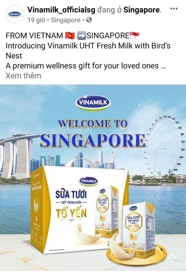 Vinamilk xuất khẩu sữa tươi chứa tổ yến sang Singapore