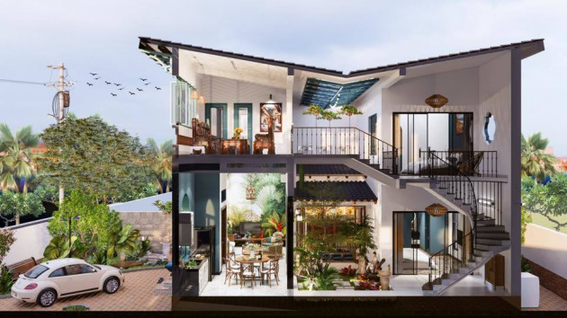 Vợ chồng trung niên rời phố thị, về vùng quê xây nhà vườn đậm chất Á Đông