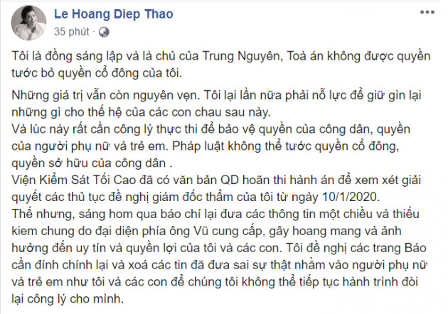 Bị Trung Nguyên “tuyên bố” không còn là cổ đông, bà Lê Hoàng Diệp Thảo nói gì?5