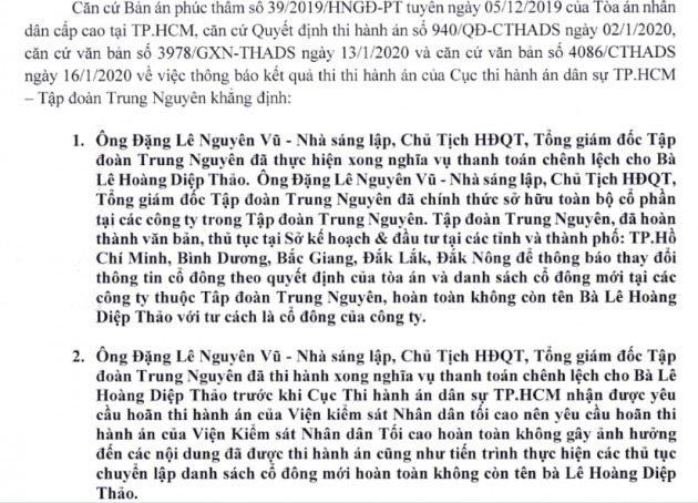 bi trung nguyen “tuyen bo” khong con la co dong, ba le hoang diep thao noi gi? hinh anh 3