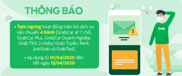 Hãng gọi xe công nghệ Grab, Be... dừng toàn bộ dịch vụ gọi xe 4 bánh