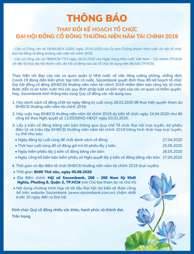 sacombank bat ngo thay doi ke hoach to chuc dai hoi co dong thuong nien hinh anh 2