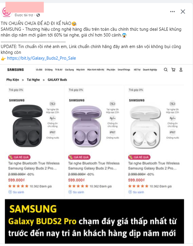 Galaxy Buds2 Pro tụt sốc, giá chỉ còn 599.000 đồng: Cảnh giác trước chiêu trò lừa đảo - Ảnh 1
