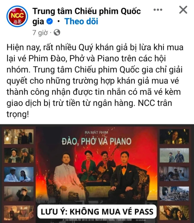 Xôn xao "phe vé" phim ''Đào, phở và piano'': Giá bán lại cao gấp 6 lần giá gốc, Trung tâm Chiếu phim Quốc gia lên tiếng cảnh báo - Ảnh 3