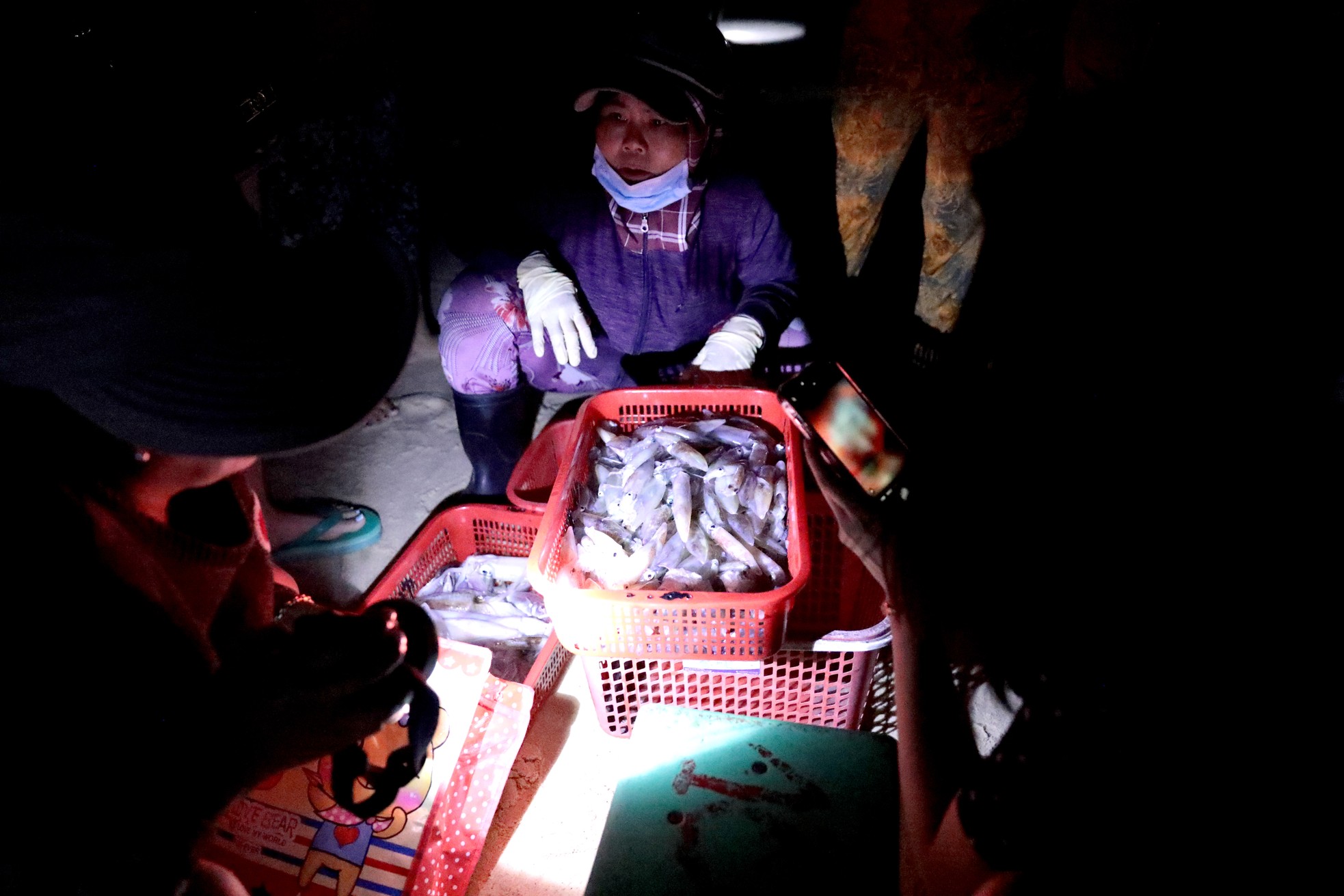 Độc lạ 'bến đèn pin' buôn bán hải sản sớm tinh mơ - Ảnh 6