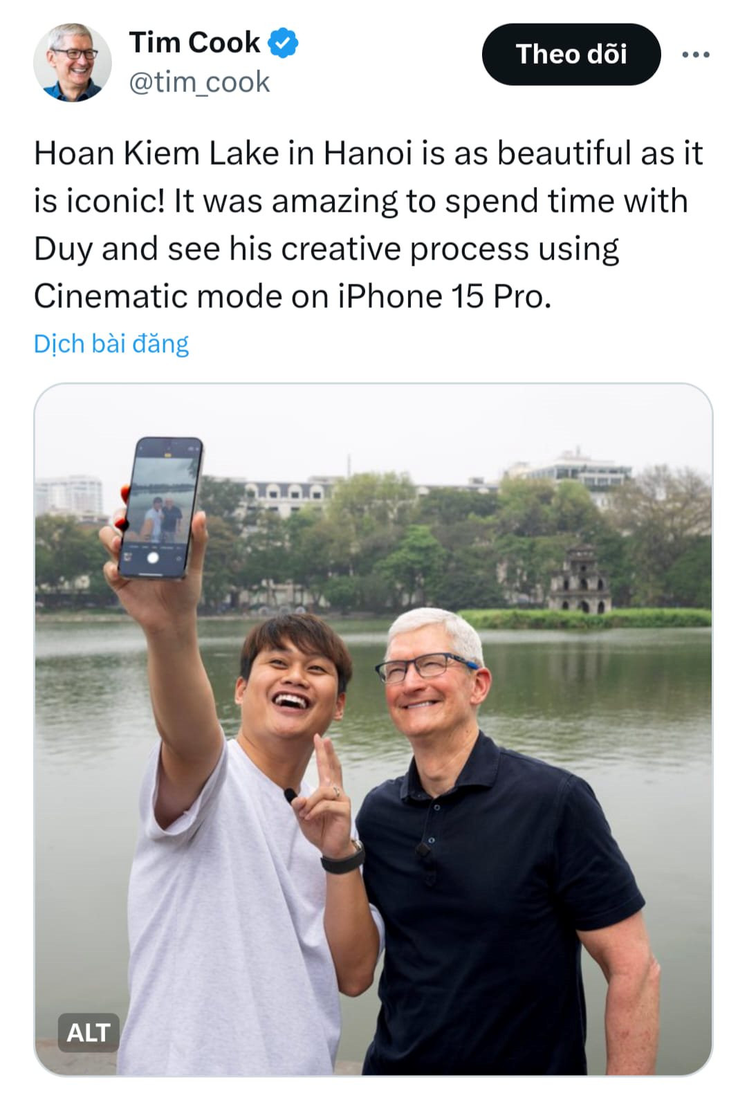 Chàng trai 9X vừa ‘check-in’ Hồ Hoàn Kiếm cùng Tim Cook: Idol TikTok 7,5 triệu follow, từng được Apple mời sang Mỹ tham dự sự kiện ra mắt iPhone 15 - Ảnh 2