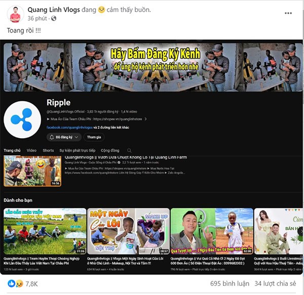 Nối gót Độ Mixi, Quang Linh Vlogs cũng bị hack kênh YouTube 3,8 triệu lượt theo dõi - Ảnh 1