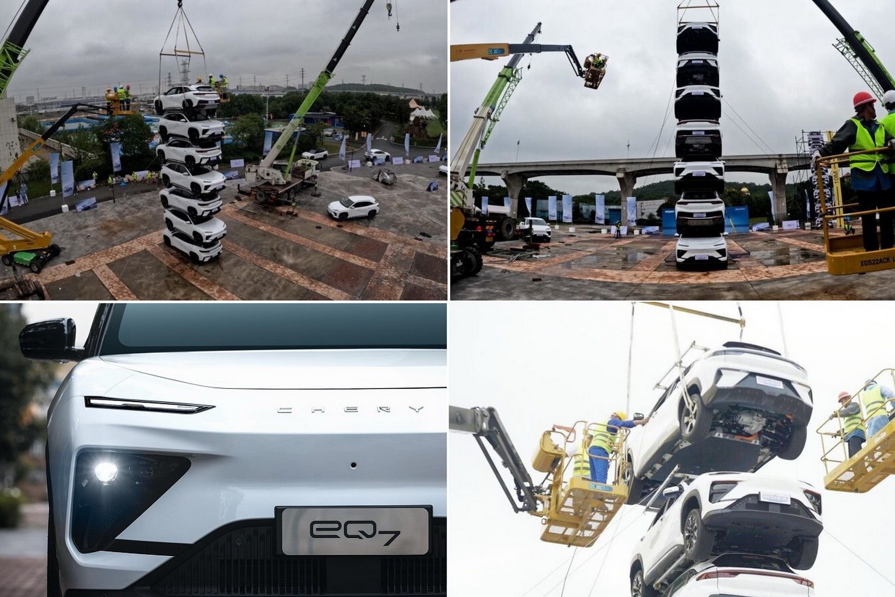 Nếu thử nghiệm va chạm vẫn chưa đủ ấn tượng thì hãng ô tô Trung Quốc này còn 'chơi lớn' bằng cách xếp chồng ô tô thành tháp để chứng minh độ bền của thân xe! - Ảnh 2