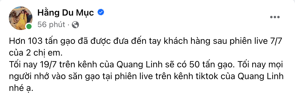 Hằng Du Mục "flex" lượng gạo khổng lồ đã bán trong livestream, tiếp tục kêu gọi ủng hộ Quang Linh Vlogs - Ảnh 2