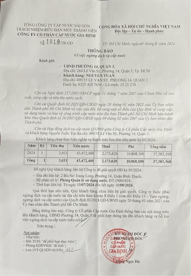 Vụ hóa đơn tiền nước 57 triệu đồng ở TPHCM: Gia đình nói gì về vụ kiện? - Ảnh 2