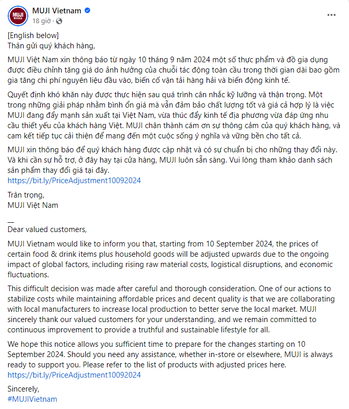 MUJI thông báo tăng giá, netizen lập tức phản ứng: "Trước chưa đủ đắt hay sao?" - Ảnh 1