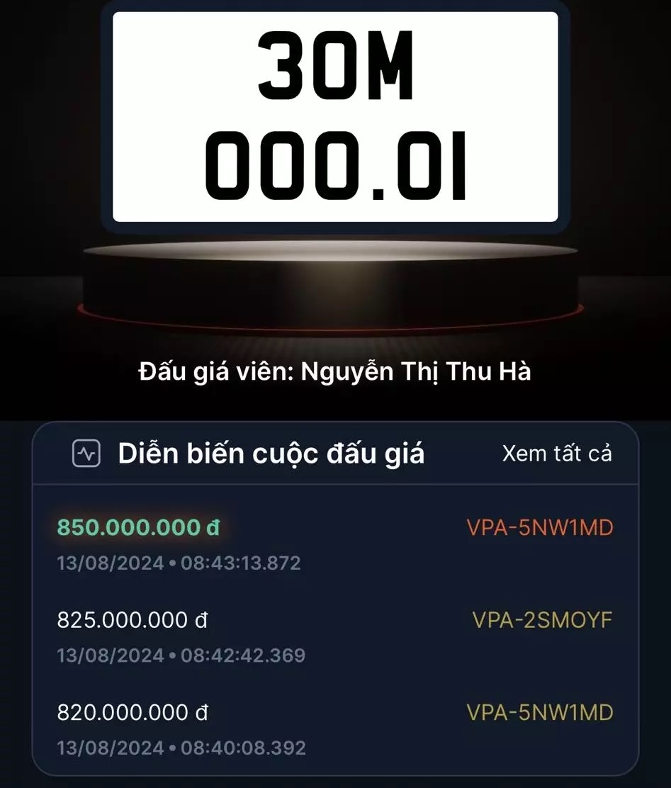 Biển số 'độc nhất vô nhị' 30M-000.01 trúng đấu giá hơn 1 tỷ đồng - Ảnh 1