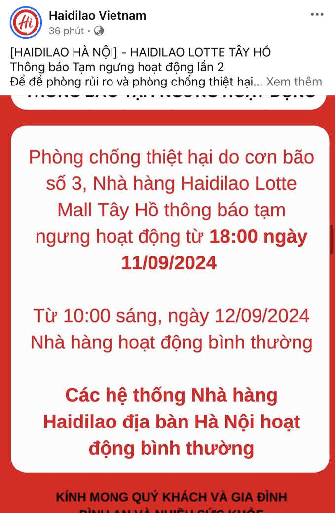 Một loạt cửa hàng tại Lotte Mall Tây Hồ và Aeon Mall Long Biên thông báo đóng cửa sớm vì ảnh hưởng của lũ lụt - Ảnh 4