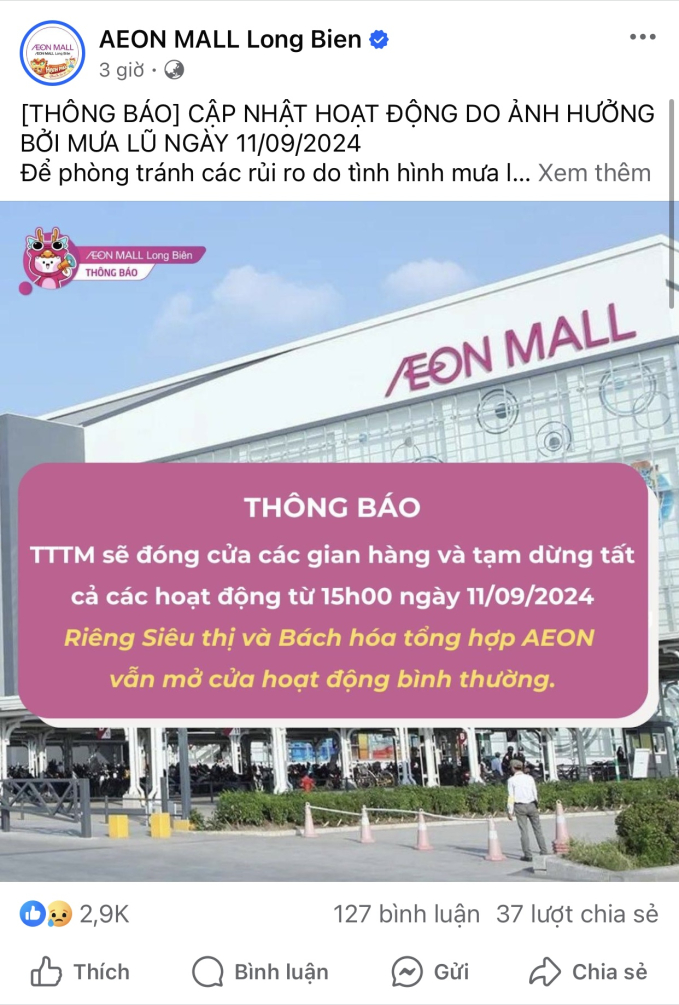 Một loạt cửa hàng tại Lotte Mall Tây Hồ và Aeon Mall Long Biên thông báo đóng cửa sớm vì ảnh hưởng của lũ lụt - Ảnh 1