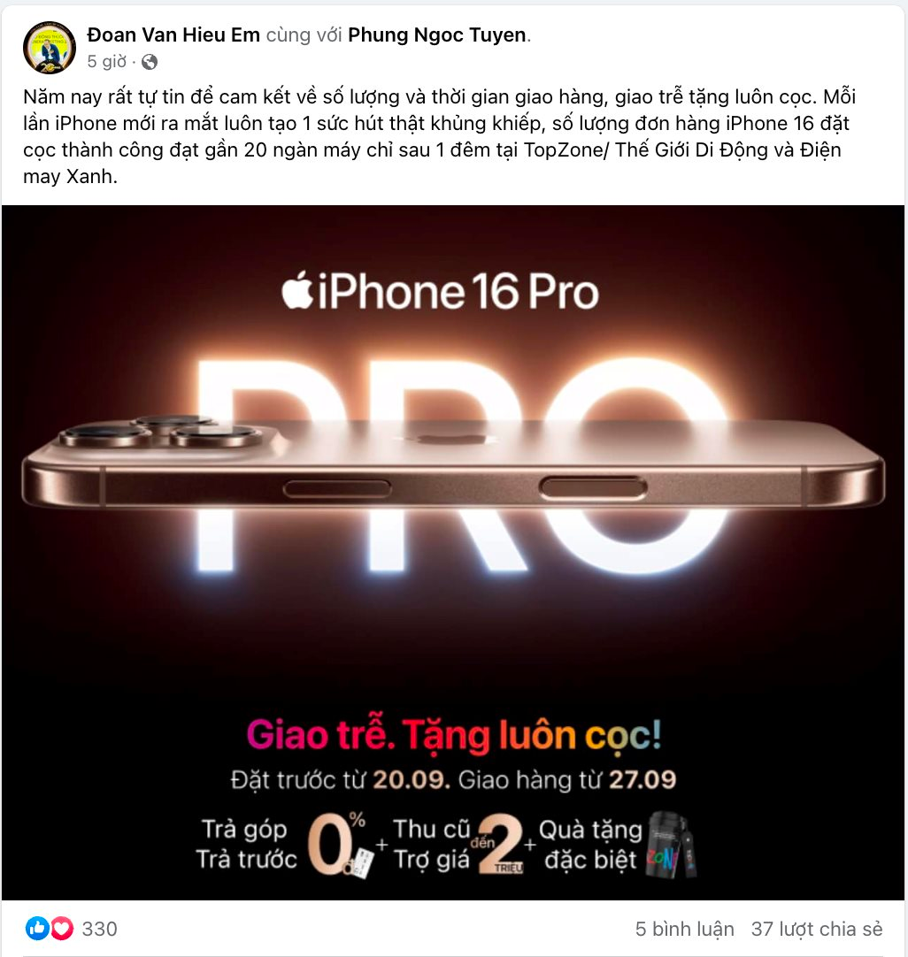 Một mẫu iPhone 16 cháy hàng tại Việt Nam: Sếp một chuỗi đại lý tuyên bố giao trễ tặng luôn cọc, gần 20.000 máy được chốt đơn chỉ trong 1 đêm! - Ảnh 2