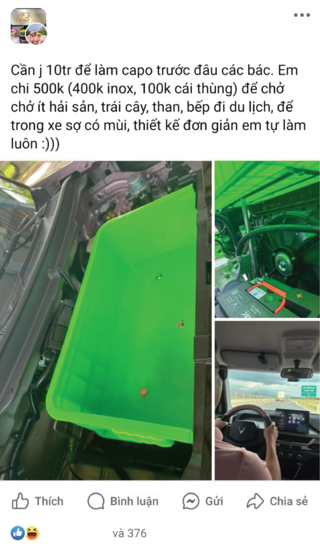 Không cần 10 triệu độ cốp trước, chủ VinFast VF 3 chế bằng thùng nhựa làm dân mạng trầm trồ: Quá lợi hại! - Ảnh 2