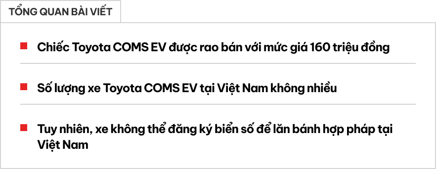 Ô tô Toyota 1 chỗ ngồi giá 160 triệu: Không thể đăng ký biển, 10 năm tuổi, chạy 34.000km - Ảnh 1