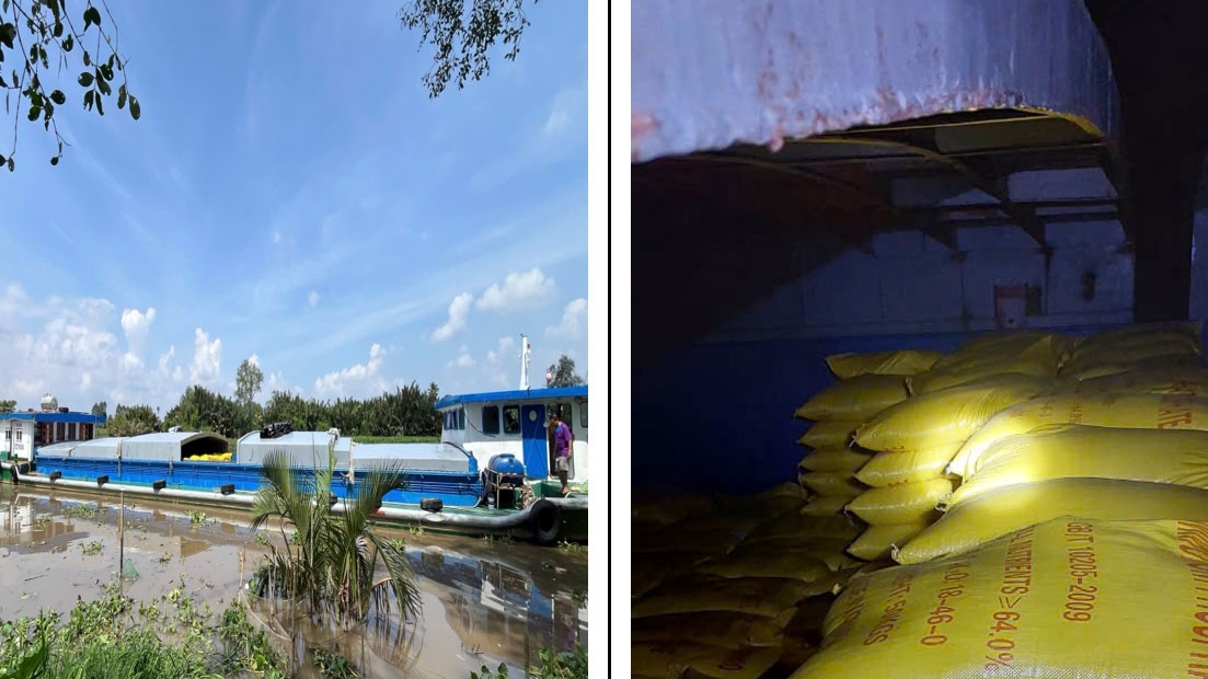 Phát hiện sà lan chở khoảng 570 tấn hàng giống phân bón không rõ nguồn gốc - Ảnh 1