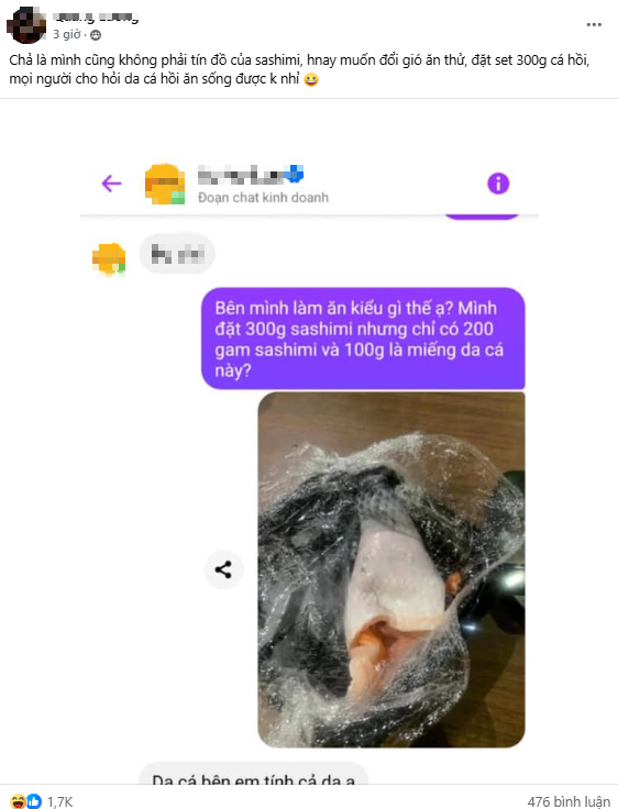 Đặt 3 lạng sashimi ăn "đổi gió", cô gái nhận về 2 lạng cá và 1 lạng da: Dân mạng hoang mang khó hiểu - Ảnh 1