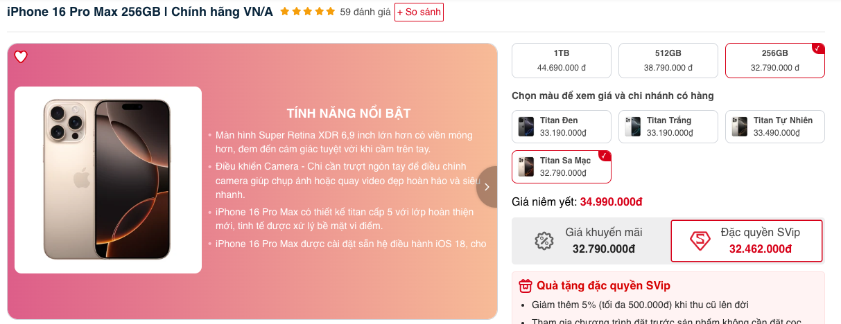 Từng là màu đắt nhất, iPhone 16 Pro Max "Titan Sa Mạc" sụt giá thảm, trở thành màu rẻ nhất hiện nay - Ảnh 2