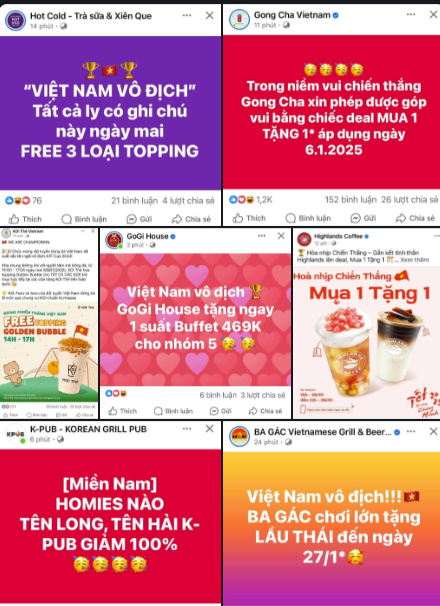 Việt Nam vô địch AFF Cup 2024, hàng quán "chơi lớn" tặng lẩu Thái, mua 1 tặng 1 - Ảnh 1