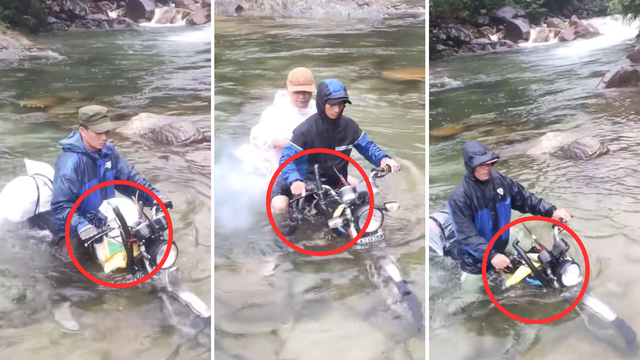 Choáng với cảnh xe máy ngụp lặn đưa người vượt suối: Vì sao chìm nghỉm trong nước vẫn đi được? - Ảnh 1