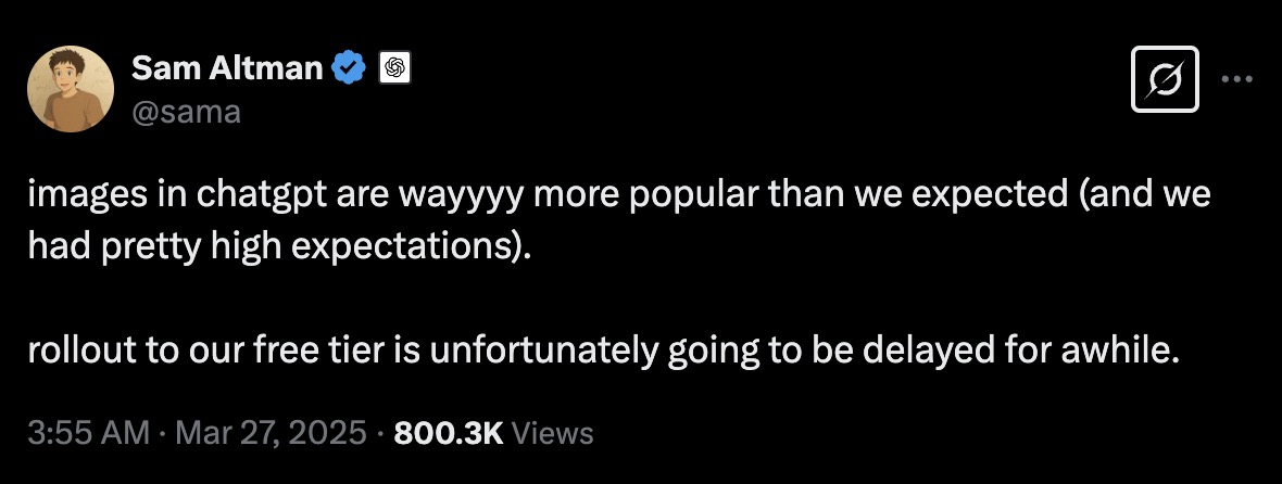 Tính năng tạo ảnh mới của ChatGPT quá "hot", OpenAI "vỡ trận"? - Ảnh 1