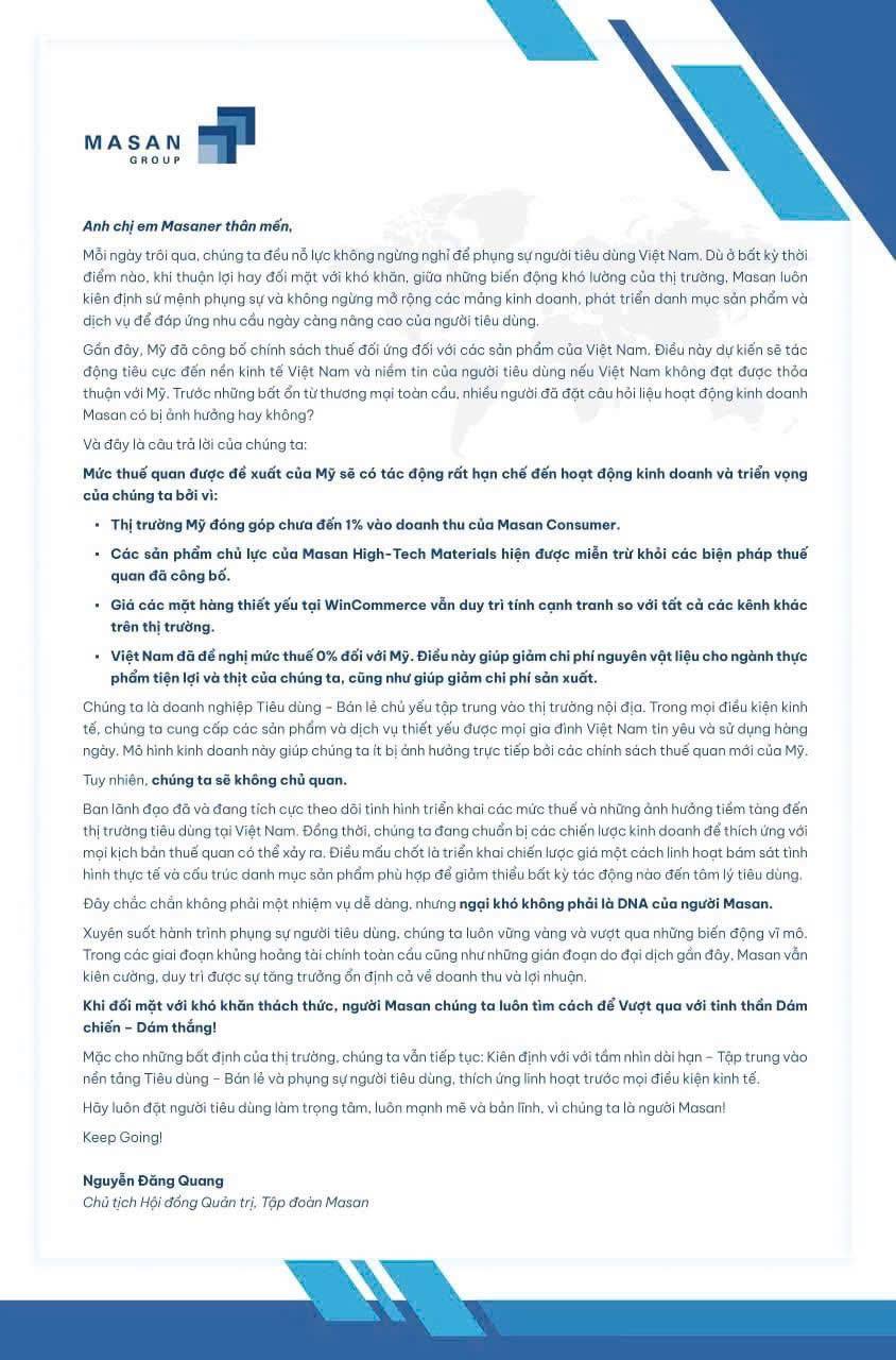 Tỷ phú Nguyễn Đăng Quang viết tâm thư trấn an nhân viên: 'Thị trường Mỹ chỉ góp dưới 1% doanh thu của Masan Consumer' - Ảnh 2