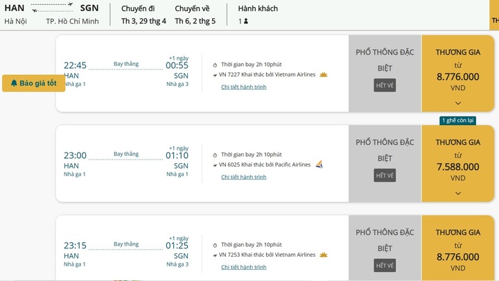 Giá vé nhiều chuyến bay tới TP.HCM dịp lễ 30/4 đắt đỏ vẫn 'cạn' chỗ - Ảnh 1
