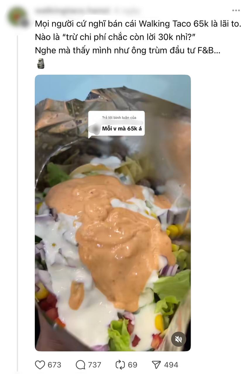 65k gói bim bim mang danh “tacos đi bộ” ở Hà Nội khiến dân tình xôn xao, càng “dậy sóng hơn” khi chủ quán lên tiếng - Ảnh 5