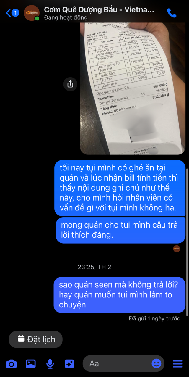 Chưa hết drama về giá “chặt chém”, Cơm Quê Dượng Bầu tiếp tục gây bức xúc vì khiến thực khách cảm thấy bị “giễu cợt” - Ảnh 2