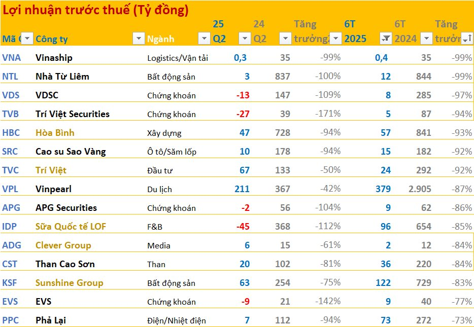 Hàng loạt doanh nghiệp 'xóa trắng' lợi nhuận so với cùng kỳ trong 6T2025 - Ảnh 1