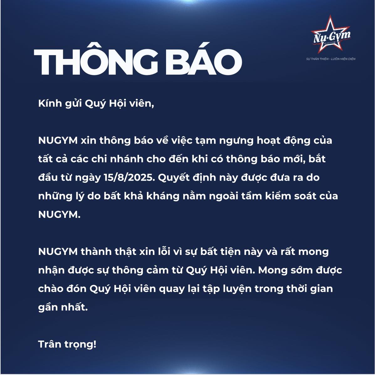 Một hệ thống gym tại TP.HCM thông báo đóng cửa, nhiều hội viên lo không được trả lại tiền - Ảnh 1