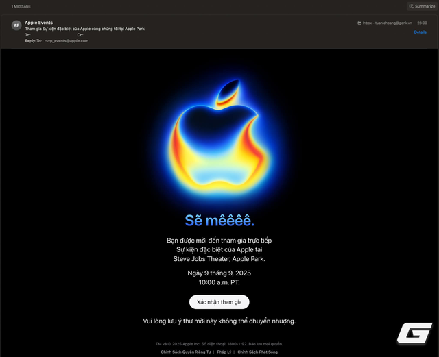 Apple gửi thư mời sự kiện ra mắt iPhone 17 ngày 9/9: “Sẽ mêêêê” - Ảnh 1