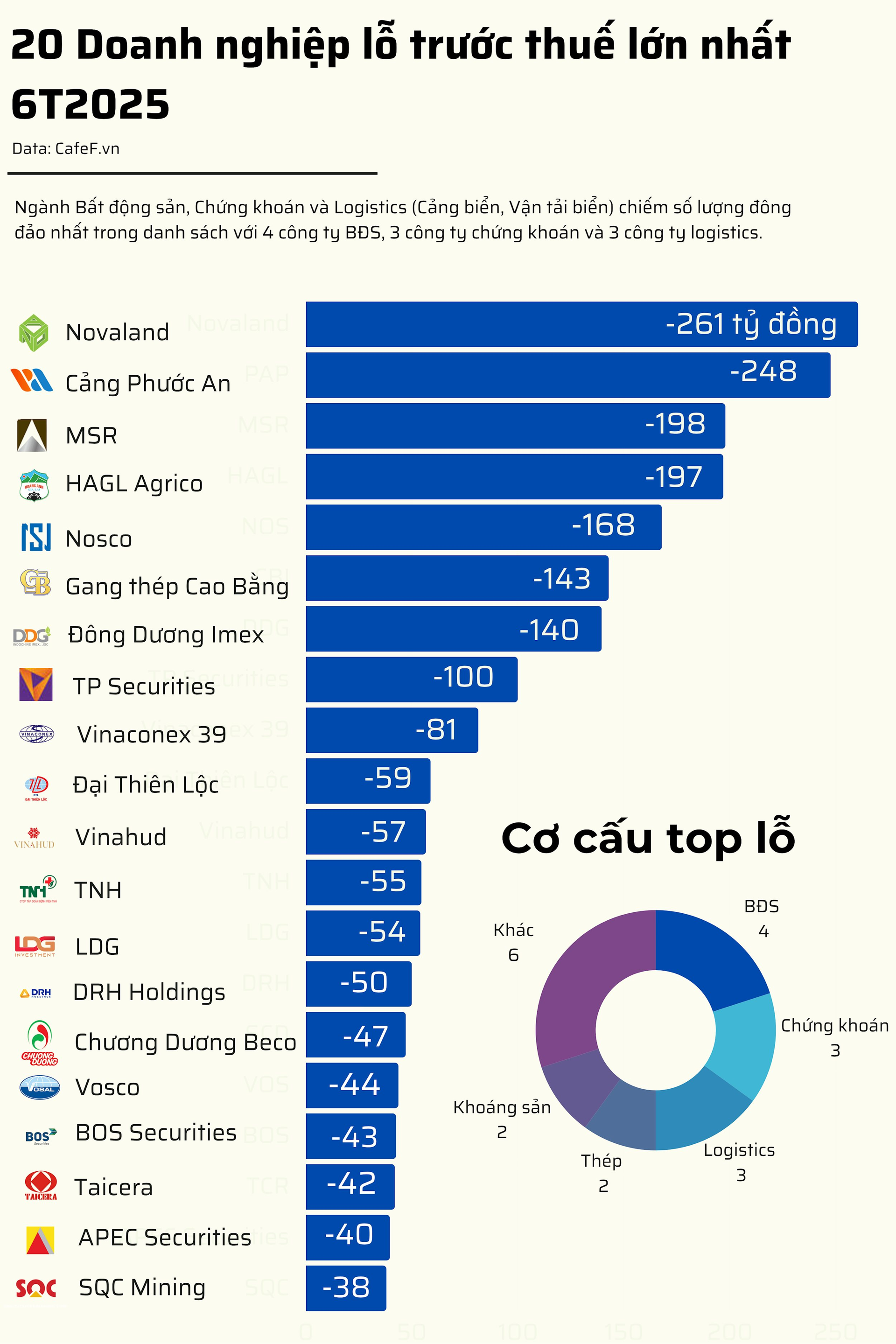 20 doanh nghiệp lỗ lớn nhất 6T2025: Novaland 'vô địch', bất động sản áp đảo, 8 doanh nghiệp lỗ trăm tỷ - Ảnh 1