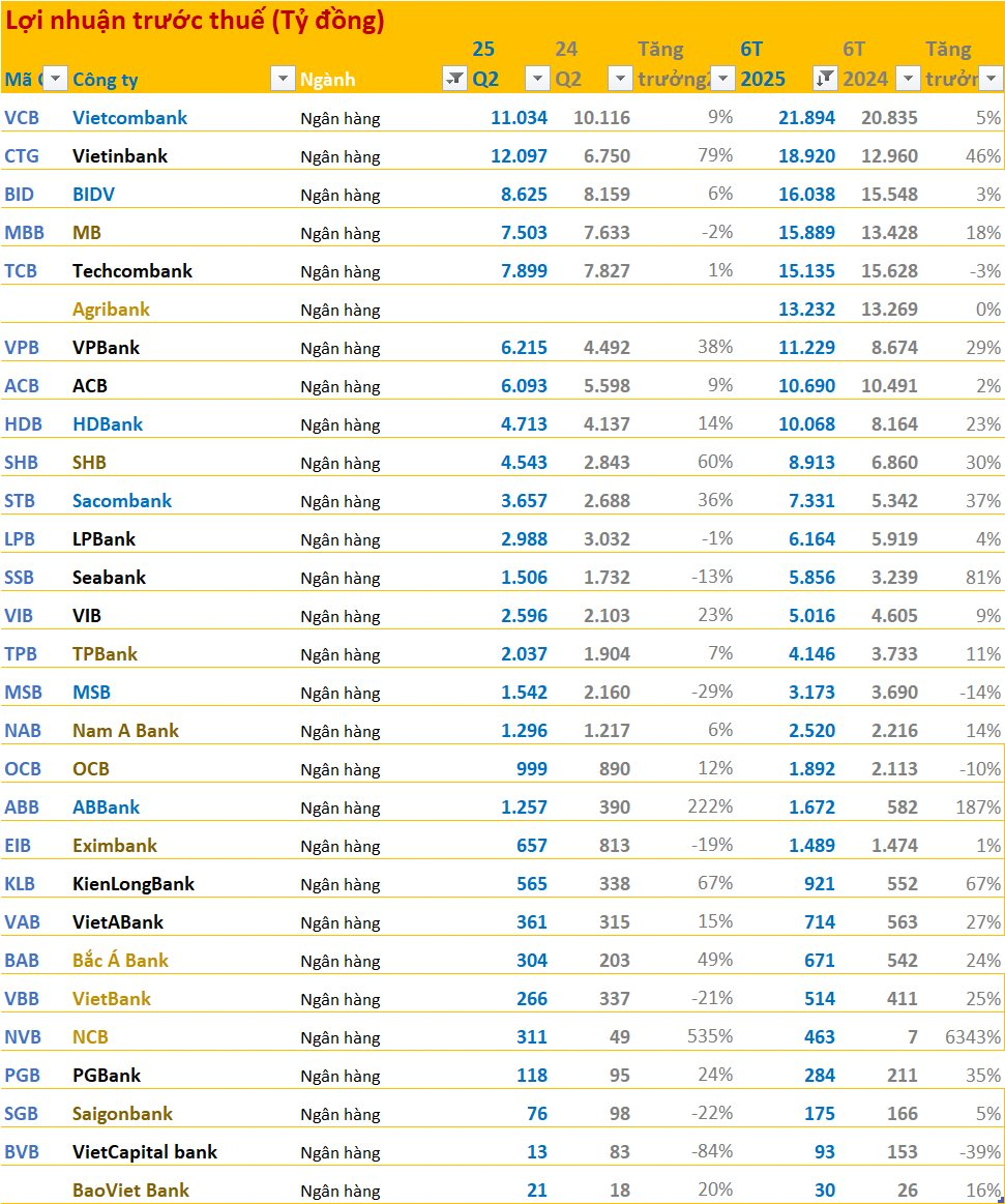 Toàn cảnh BCTC quý 2/2025: Ngân hàng áp đảo về lợi nhuận, ngành điện, cao su tăng trưởng cao, bất động sản phân hóa mạnh, Novaland lỗ lớn nhất quý - Ảnh 1