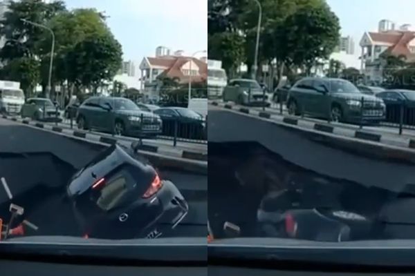 Mặt đường đột ngột "biến mất", ô tô rơi xuống hố tử thần chỉ trong 5 giây - Ảnh 1