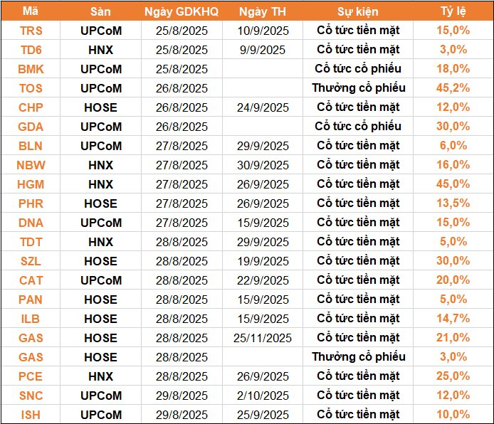 Lịch chốt quyền cổ tức 25/8-29/8: Cổ tức tiền mặt cao nhất 45%, một "đại gia" dự chi gần 5.000 tỷ đồng trả cổ tức - Ảnh 1