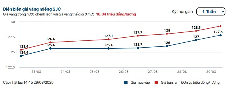 Chiều 29/8: Giá vàng miếng, vàng SJC tăng không ngừng nghỉ, chuyên gia dự báo còn tiếp tục tăng - Ảnh 1