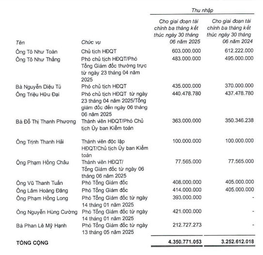 Thu nhập của sếp doanh nghiệp bất động sản trong nửa đầu năm 2025 như thế nào? - Ảnh 2