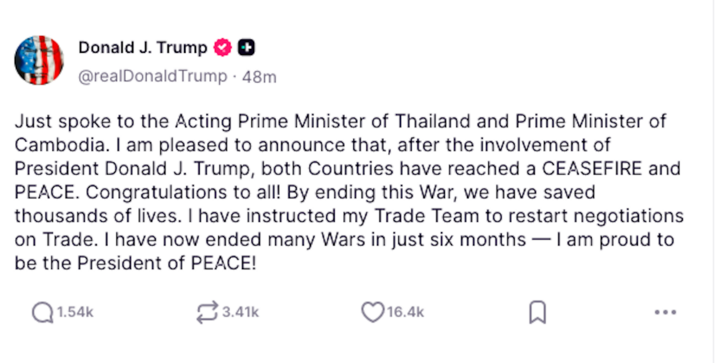 Ông Trump sẽ khởi động lại đàm phán thương mại với Thái Lan và Campuchia - Ảnh 1