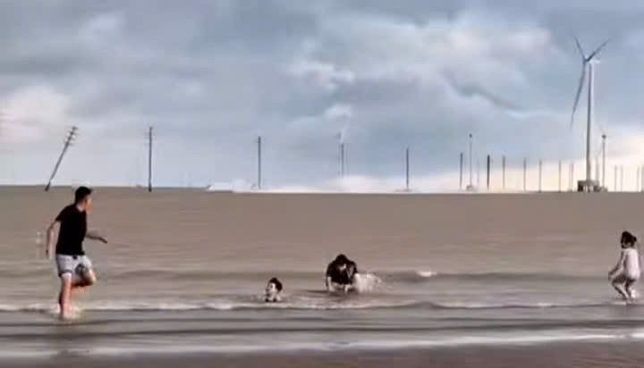 Loạt cột điện gió trên biển Vĩnh Long gãy đổ - Ảnh 1