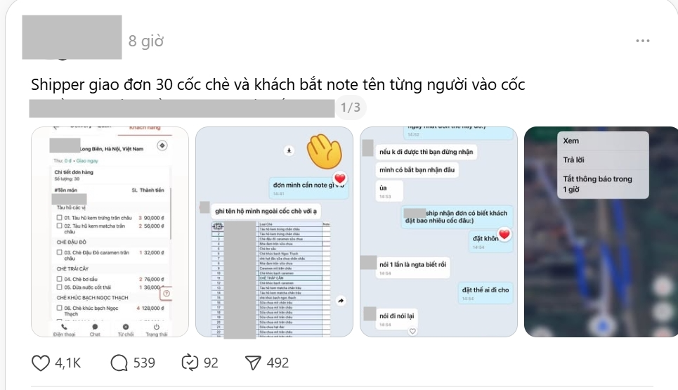 Đình chỉ công tác nhân viên "đặt 30 cốc chè bắt ghi tên từng người", nam shipper chấm dứt công việc gắn bó 2 năm - Ảnh 4