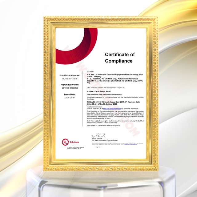 Máng cáp lưới Cát Vạn Lợi đạt UL LISTED NEMA BI 50015 - Vươn tầm thương hiệu - Ảnh 2