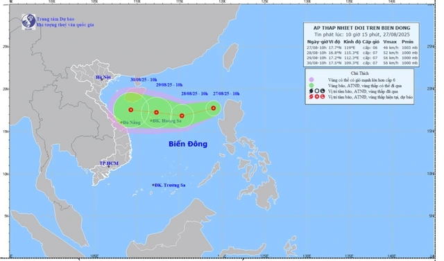 Xuất hiện áp thấp nhiệt đới trên Biển Đông - Ảnh 1