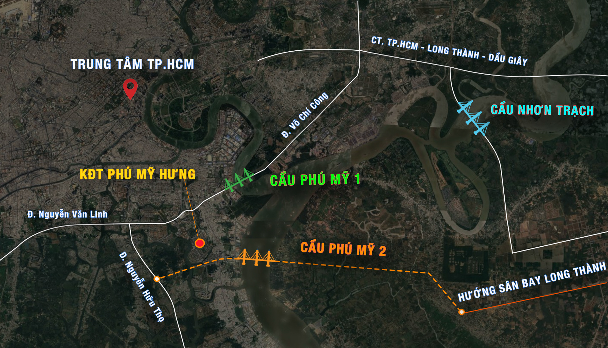 Toàn cảnh khu vực được Masterise đề xuất xây cầu 2 tầng đầu tiên ở TP.HCM, nối khu nhà giàu Phú Mỹ Hưng với sân bay Long Thành - Ảnh 3