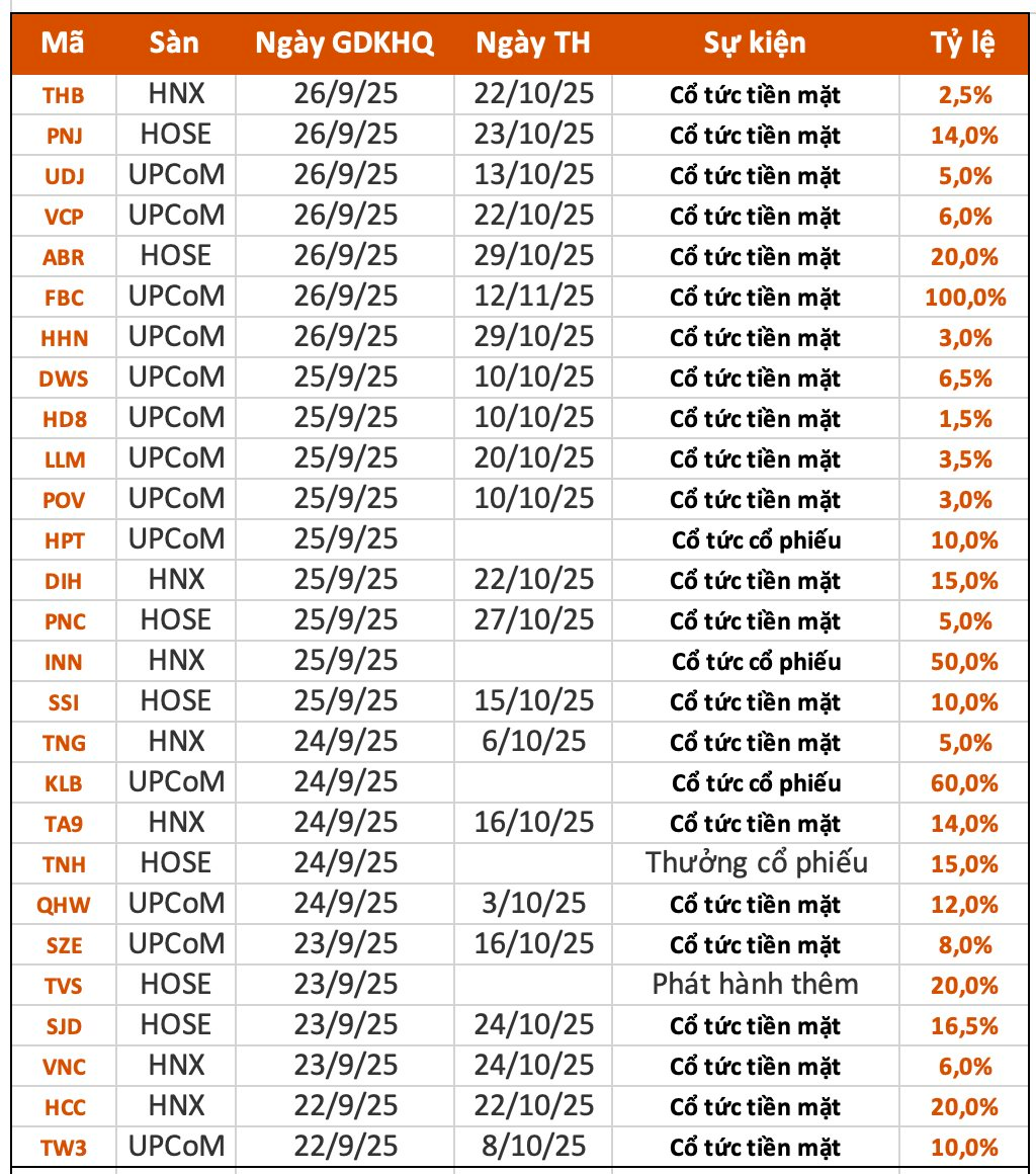 Lịch chốt quyền cổ tức 22/9-26/9: Cổ tức tiền mặt cao nhất 100%, SSI, PNJ chuẩn bị "lăn chốt" - Ảnh 1