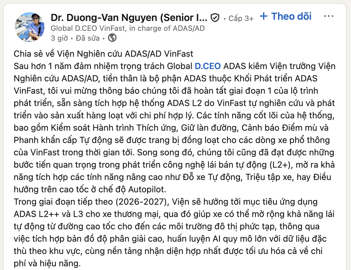 Viện trưởng lần đầu hé lộ dàn nhân sự khủng đứng sau tham vọng xe tự lái của VinFast - Ảnh 1